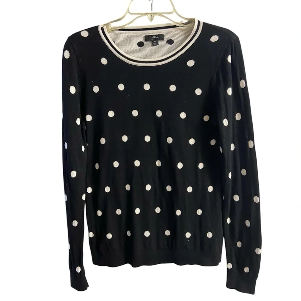 J. Crew black label black white polka dots crewneck sweater cotton Medium